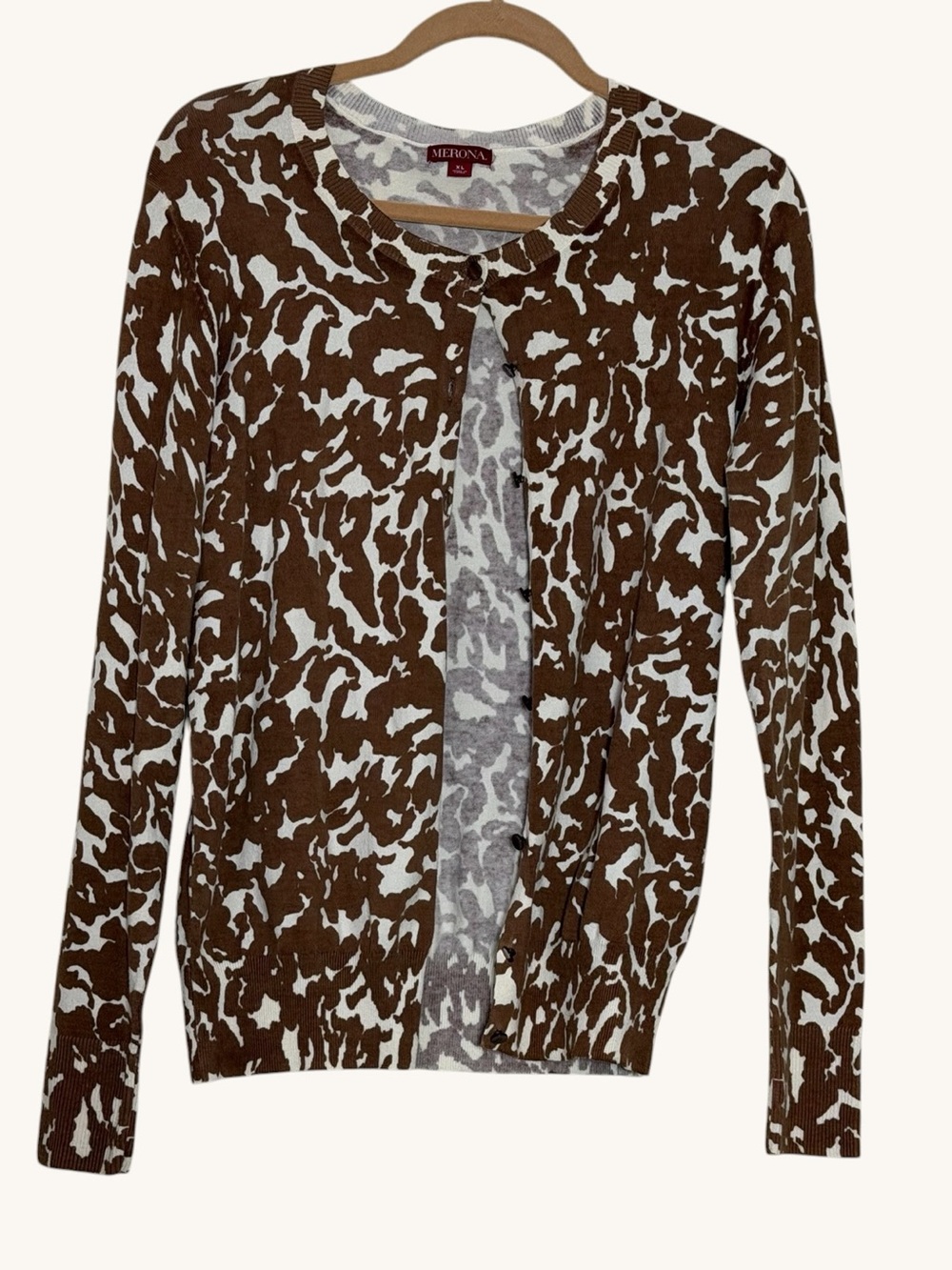 Merona XL Sweater Brown and White Patterned Buttoned Cardigan Sweater